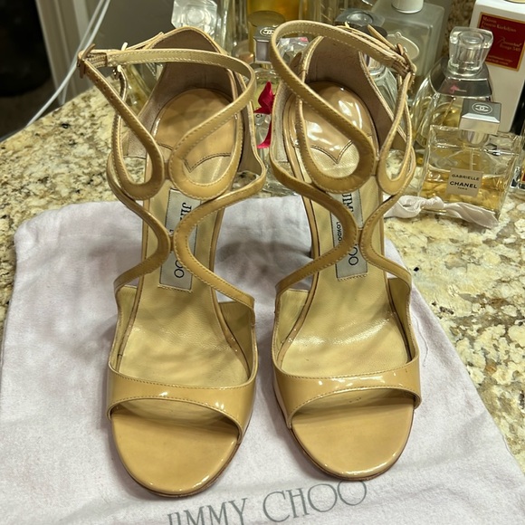 Jimmy Choo Beige Patent Leather Lance Strappy Sandals size 37 - Picture 2 of 11